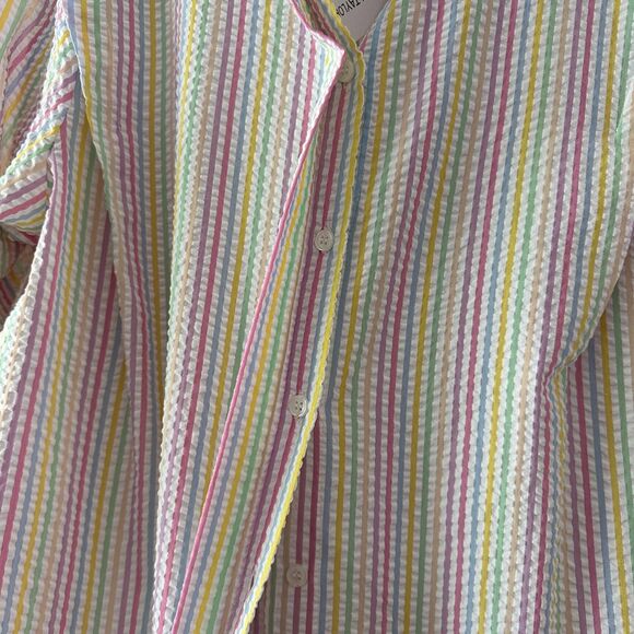 Kimberly Taylor Womens Pastel Rainbow Multicolor‎ Gauze Structured Blouse Medium - Picture 5 of 7